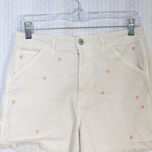 American Eagle (Sz 8) Shorts Cream 90's Boyfriend Embroidered flowers raw hem